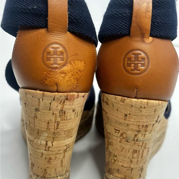 TORY BURCH Navy 2 Stretch Strap Canvas Navy Peep Toe Wedge Espadrille US 10M - Picture 8 of 16